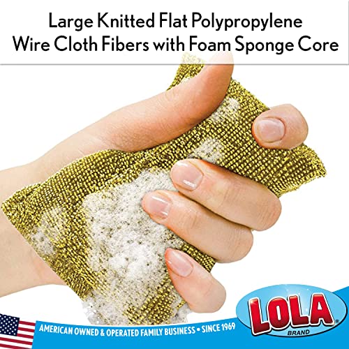 Lola Products Wonder Scourer Non-Scratch Scouring Pad | Great For Kitchen | Large Knitted Flat Polypropylene Wire Cloth Fibers With Foam Sponge Core | Assorted Colors (Gold Or Silver) | 1 Pack #TOP1