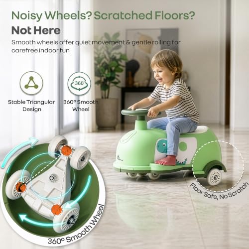 Image of R for Rabbit Iya Iya Poppy Swing Car for Kids, 3 in 1 Baby Push Ride-On & Pull Along Car | ABEC7 Bearing Smooth Wheels with Storage Seat | Ideal for 2+ Years Boys & Girls, Upto 50 Kgs (Green White)