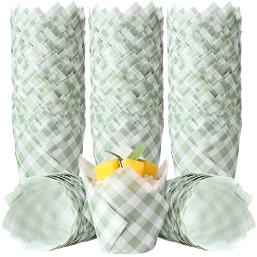 Maxdot 200 Pcs Sage Green Gingham Plaid Tulip...