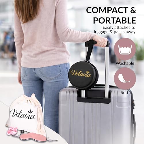 Image of Travel Neck Pillow,Ergonomic 360 Memory Foam Support for Head, Neck. Adjustable for Long Flights. Soft &Washable Cover, EVA Box, 3D Eye Mask, Earplugs, Hair Tie & Luxury Bag (Pink)