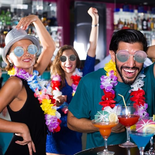 Image of Kanayu 50 Pairs Round Hippie Sunglasses Bulk Circle Colored Disco Glasses Groovy 70s Sunglasses for Party Women Men