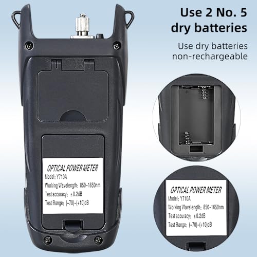 Qilnyeh Glasfaser-Leistungsmesser, hochpräziser Glasfaserkabeltester -70 dBm ~ + 10 dBm mit LED-Licht, optischer Leistungsmesser OPM mit 10 Wellenlängenspeicher (Grau)
