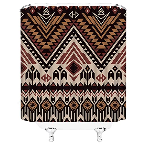 Chui Decor Aztec Shower Curtain Retro Southwestern Tribal Navajo Native American Abstract Geometric Ethnic Hipster Fabric Polyester Bathroom Curtain With Hooks, Khaki Rusty Black, 71''Wx71''H #TOP2