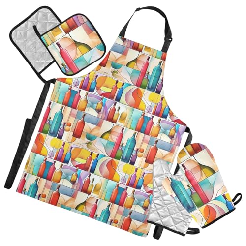Juego de delantales de cocina de 5 piezas con soportes para ollas y guantes