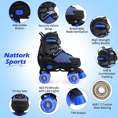 Image of Kids Roller Skates for Boys, Blue Adjustable Rollerskates with Light Up Wheels for Teens Youth Ages 8-12 10 11 12, Beginners Outdoor Sports, Best Birthday Gift for Kids
