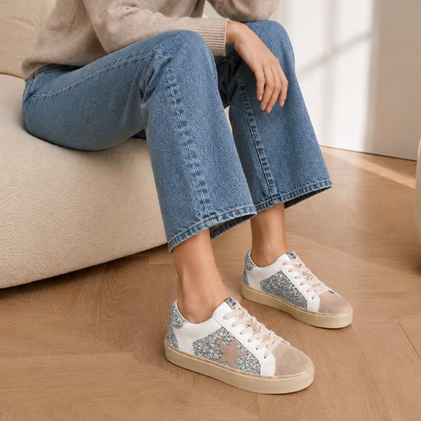 Image of Mi.iM Gaby Women's Star Sneakers - Snake Print Suede Lace-Up Fashion Shoes with Rubber Sole