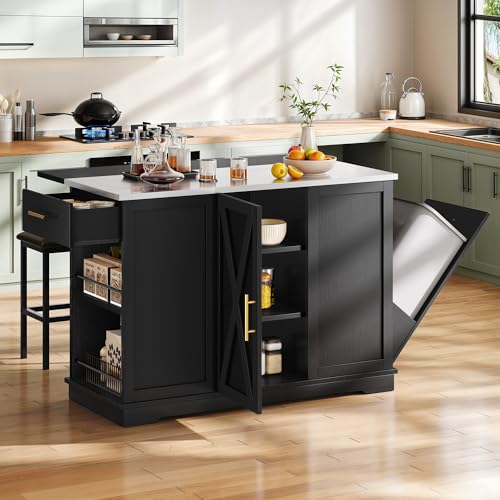 YITAHOME Kitchen Islands with Seating, 47" Mobile Storage Island ...