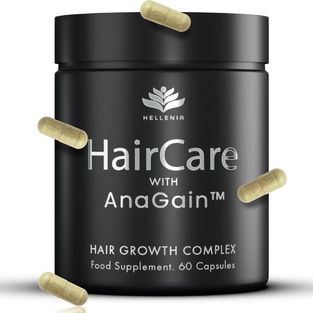 Hair Growth Supplement with AnaGain® | 60 Capsules - 1 month supply | Hair Growth and Hair Gain Supplement, Fuller, Thicker Hair | Bamboo, Keratin, AnaGain & more - Made in the UK by Hellenia