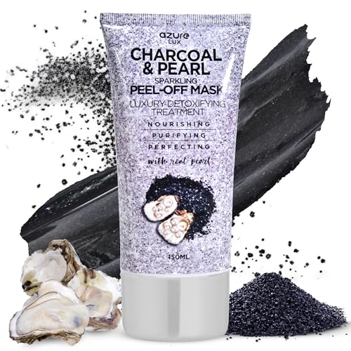 Azure Cosmetics Charcoal & Pearl Sparkling Peel-Off Mask - Korean Skincare for Anti-Aging, Dirt & Oil Control with Hyaluronic Acid & Collagen - Moisturizing & Purifying Face Mask - 150 ml