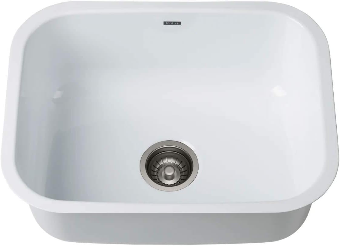 KRAUS Pintura 21-inch Porcelain Enameled Steel Undermount Single Bowl Kitchen Sink in White, KE1US21GWH