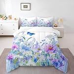 Castle Fairy Watercolor Floral Full Size Comforter Set Blue and Purple Bedding Set for Kids Adults Teens Butterfly Comforter Luxury Garden Theme Quilt Set Room Decor 3Pcs