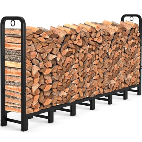 Amagabeli 244cmx122cmx35,6cm Estante de leña para fuego al aire libre para chimenea Estantes de almacenamiento de leña de alta resistencia Apilador de madera de acero Herramientas exteriores Negro