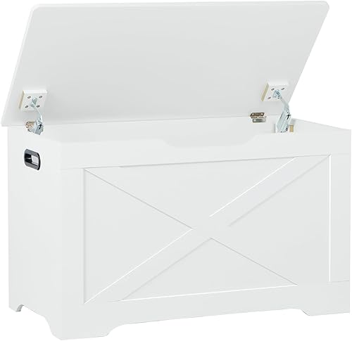 Miniatura 1 de Timberer Baúl de almacenamiento, banco de almacenamiento de madera, banco de zapatos de entrada con 2 bisagras de seguridad, baúl de almacenamiento