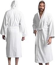 Men’s Hooded Bathrobe, 100% Cotton Terry Bathrobe, Spa Style Bath Robe, Absorbent Shower Robe, Lightweight Towel Bathrobes
