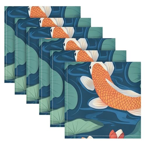Servilletas de Tela Yettasbin Koi Fish Lotus 50.5x50.5 cm x4 miniatura 6