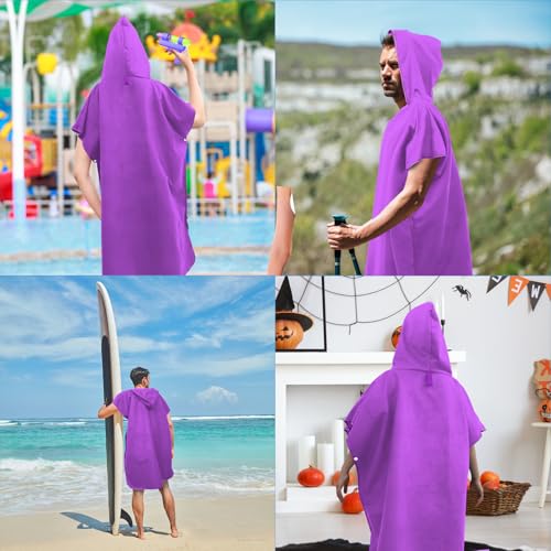 Pameil Badeponcho Damen& Herren,Poncho Handtuch,Mikrofaser-Surf Poncho (Violett)