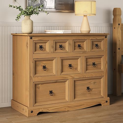 Mews Corona Chest of Drawers 9 Drawer Merchants Sideboard 4+3+2 Drawers Solid Mexican Pine