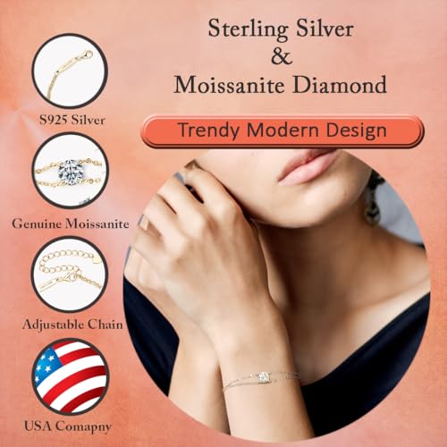 Celestrara Jewelry, Exquisite Moissanite & 925 Sterling Silver, double-chain bracelet. Trendy European Design with 1/4-inch (6.5mm), 1ct Certified Moissanite Daimond – Elegant Gift Package Included. (Silver) by Celestara Jewelry - Used condition - Image 3
