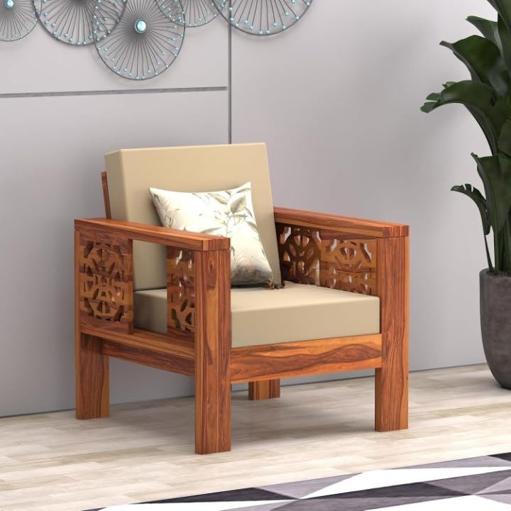 Wooden Sofa Set for Living Room – Solid Sheesham Wood Sofa 6 Seater (3+2+1) with Comfortable Cushion Seating | 6 Seater Sofa Wooden (Walnut Finish) (Honey, 1 Seater)-image-22