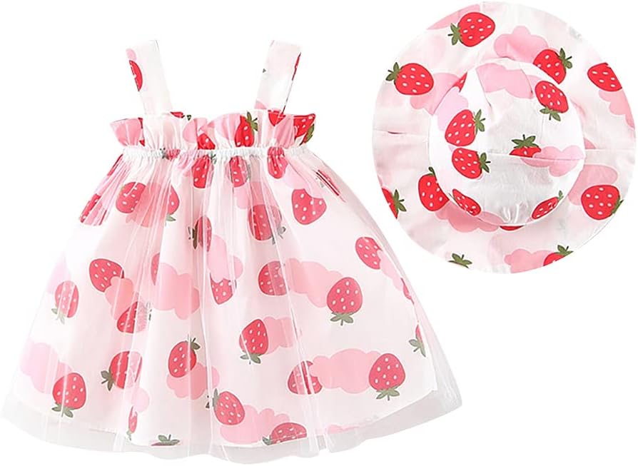 Toddler Girls Sleeveless Backless Tutu Dress with Sun Hat Baby Summer Outfits Sundress Princess Birthday Party Dress