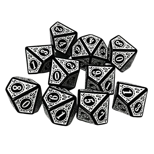 Dados D10 poliédricos de acrílico blanco para juegos de rol y entretenimiento en mesa, 10 piezas