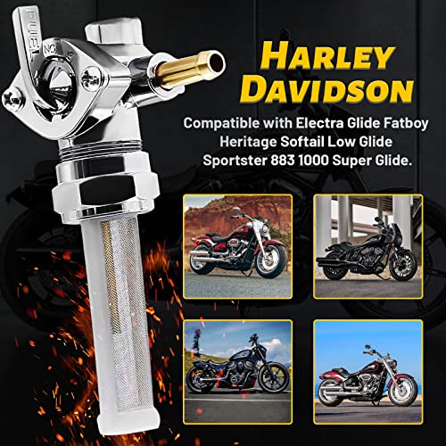 Bomling Fuel Petcock Gas Tank On Off Compatible With Harley Dyna Fatboy Heritage Softail Springer Sport Glide Sportster 883 1000 Super Glide Low Rider,Silver #TOP2