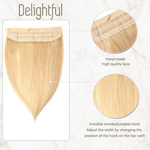 Delightful Wire Hair Extensions Human Hair One Hairpiece With Invisible Fish Line Natural With Transparent Line Piano Color Light Blonde To Beach Blonde P16-613 60G 16 Inch #TOP6