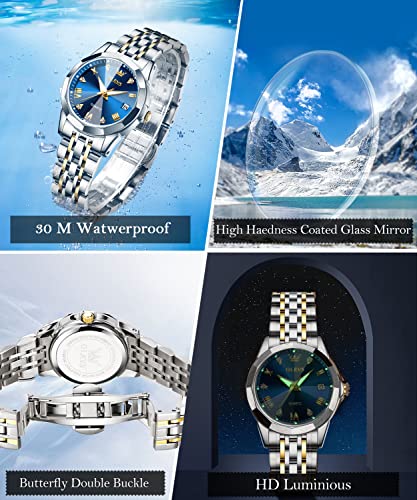 Image of OLEVS Watches Women with Date Silver Stainless Steel Luxury Ladies Watches with Small Writs Diamond Watches for Women Waterproof Elegant Dress Quartz Analog Women's Wrist Watches Reloj de Mujer