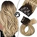 Produktbild Moresoo Balayage Echthaar Extensions Clip Braun zu Hellbraun mit Goldblond Remy Doppelt Tressen Clip in Extensions Ombre Extensions Clip in Dick Haare Voller Kopf 7pcs 120g 50cm