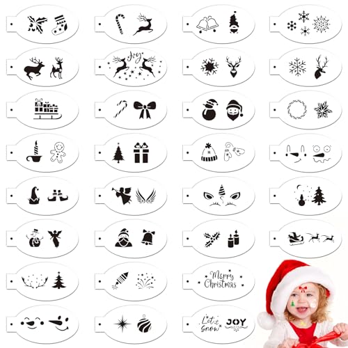 SRIZIAN 30 peças modelos de Natal para pintura, modelos de pintura facial reutilizáveis, palmilhas de Natal floco de neve árvore de Natal de pai Natal para festa infantil maquilhagem Navid