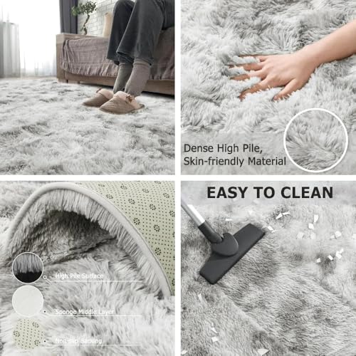 Cozy Fluffy Shag Tappeto per camera da letto e camera dei bambini, morbido tappeto in peluche per decorazione della cameretta e del soggiorno, grande, grigio chiaro, 160 x 230 cm, soluzione per