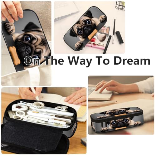 Image of Yekiua Pug Dog Pencil Holder Cute Sad Dog Looks Cookie Big Capacity Pencil Case Multi-Purpose Makeup Pouch For Office College Adult