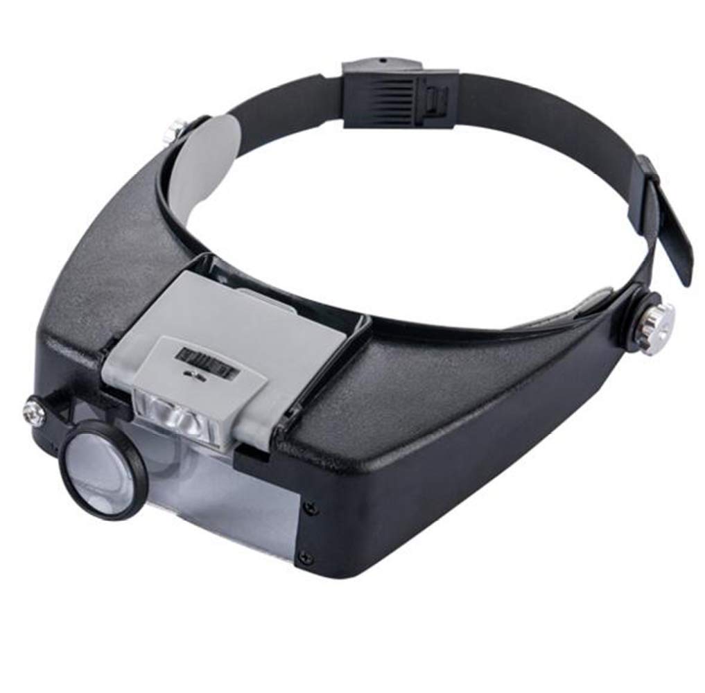 Frontlupe mit 4 abnehmbaren Linsen (1,5 x, 3 x, 6,5 x, 8 x) und 2 integrierten LEDs zum Lesen, zur Reparatur von Schmuck, Uhren und elektronischen Geräten.