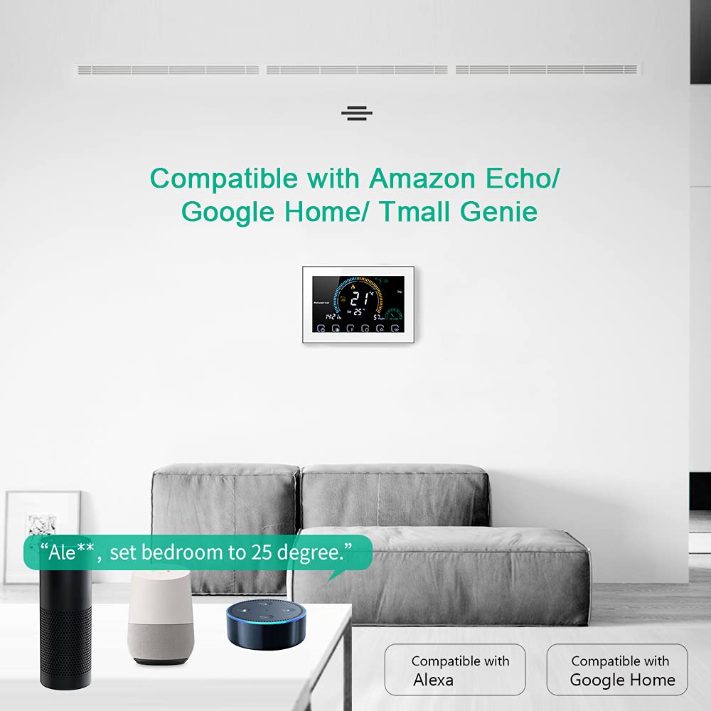 WiFi Raumthermostat für Gaskessel Thermostat mit 4,8 Zoll LCD-Bildschirm 5+1+1 Programmierbar Wandthermostat Kompatibel mit Alexa Google Home