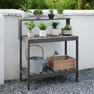 EFURDEN Potting Bench Table, Outdoor Potting Table Made of Poly Lumber, Wood-Like Gardening Table and Potting Station(Gray EFURDEN Potting Bench Table Outdoor Potting Table Made of Poly Lumber Wood Like Gardening Table and Potting StationGray