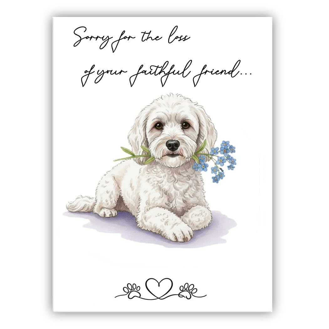 Pet Sympathy Card – Dog Loss Condolence Card – Multiple Breeds Available – Pet Bereavement & Memorial Card (• Cockapoo white– Cockerpoo)