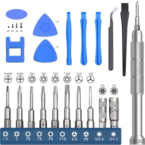 Repair Tool Kit for Nintendo Xbox PS5 PS4, 23 in 1 Triwing Screwdriver Set with T6 T8 T9 T10 Torx 3.8 4.5 Gamebit for Switch Joycon Gamecube Controller NES SNES N64 3DS