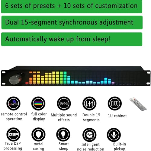 Music Spectrum Equalizer, Analizador de espectro de audio, Ecualizador gráfico de 15 bandas dual sincronizado con 6 efectos de sonido integrados y 10 efectos definidos por usuario miniatura 2