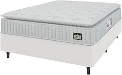 Cama Box Casal Queen Colchão Espuma D45 Lazio Pillow Top 158x198x62cm Branco Hellen – Suporta Até 150 Kg Por Pessoa