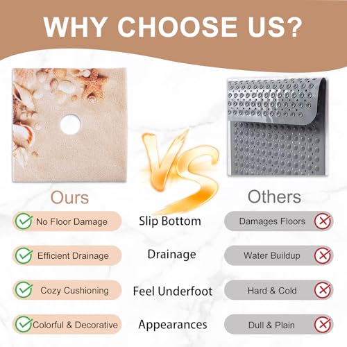 Image of Square Shower Mat Non Slip: 36x36 Inch Extra Large Shower Mats with Drain Hole in Middle -Anti Slip Shower Mats for Inside Shower -Loofah Shower Floor Mat Bath Mat for Shower Stall Bathtub Elderly
