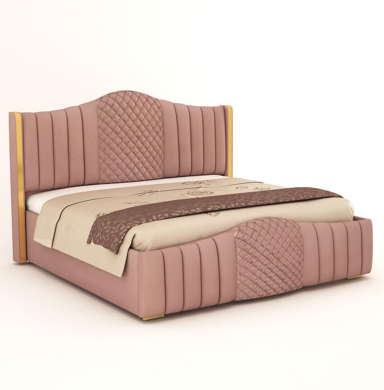 Image of Aesthetic crafts Hydraulic Bed Queen Size with Storage, Sheesham Wood Upholstered Wooden Double Bed, Queen Size Bed with Hydraulic Storage, Modern Platform Cot for Bedroom & Hotels, 6.5 x 5 Ft, Onion