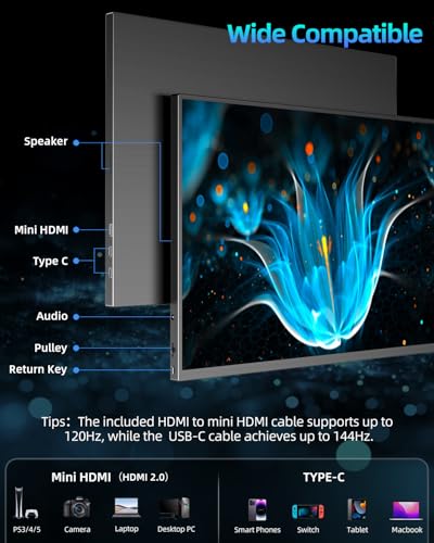 Image of UPERFECT Portable Monitor, 18 inch 2K 2560x1600 144Hz QLED Gaming Display | 400 Nits 100% DCI-P3 FreeSync HDR Ultra-Slim USB-C /HDMI Monitor for Laptop MacBook Phone Game Console