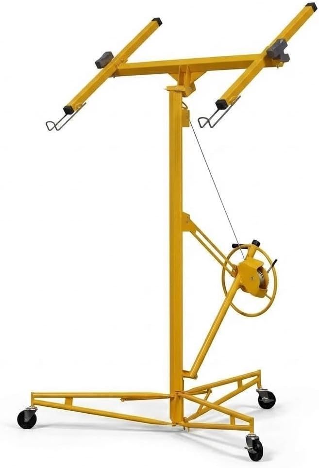 11 ft Drywall Lift, 150 LB Capacity, Heavy Duty Sheetrock Panel Hoist with Telescoping Arm, 360° Rotating & 60° Tilting Cradle, Adjustable Drywall Lifter for Ceilings & Walls, Yellow