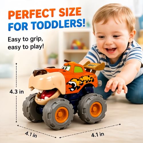 Image of MOONTOY Toy Cars for Toddlers 1-3, 3 Pack Monster Truck Toys for 1 2 3 Year Old Boy Gifts, Baby Animal Play Vehicle Push Pull Back Truck for 12-18 Months 2-4 0-2 1-2 One Year Old Boy 1st Birthday Gift