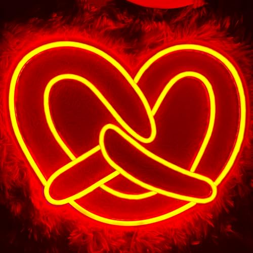 Image of Pretzel Bakery LED Neon Sign Super Bright Acrylic Dimmable Pretzel Led Light Food Neon Light Size 13.8x10.6 in Cute Neon Sign for Shop Window Store Display Beer Bar Nightclub Grand Opening Gift