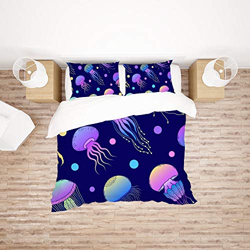 Housse de couette méduse 3 pièces douce et résistante pour lit double - 3