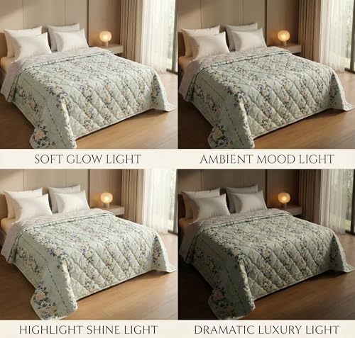 Image of VAS COLLECTIONS Ultrasonic 280 TC All Season King Size Bedspread /AC Blanket for Double Bed | Super Soft Quilted Bedcover /Rajai | Lightweight Durable Comforter | 80 x 90 Inches, Blue Green