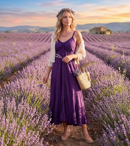 Image of Sakkas Allie Stonewashed Embroidered Adjustable Spaghetti Straps Long Dress