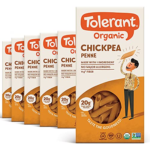Tolerant Organic Gluten Free Chickpea Penne Pasta, 8 Ounce Box (Case of 6), Plant Based Protein, Vegan Pasta, Single Ingredient Protein Pasta, Whole Food, Clean Pasta, Low Glycemic Index Pasta