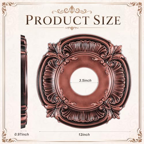 Image of 2 Pieces PU Ceiling Medallion Decorative Ceiling Fan Medallion Round Home Lighting for Light Fixtures Chandeliers, 12 inchod x 3.5 inchID (Brown)